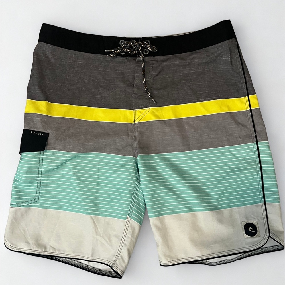 Rip Curl Gray and Yellow Striped Board Shorts